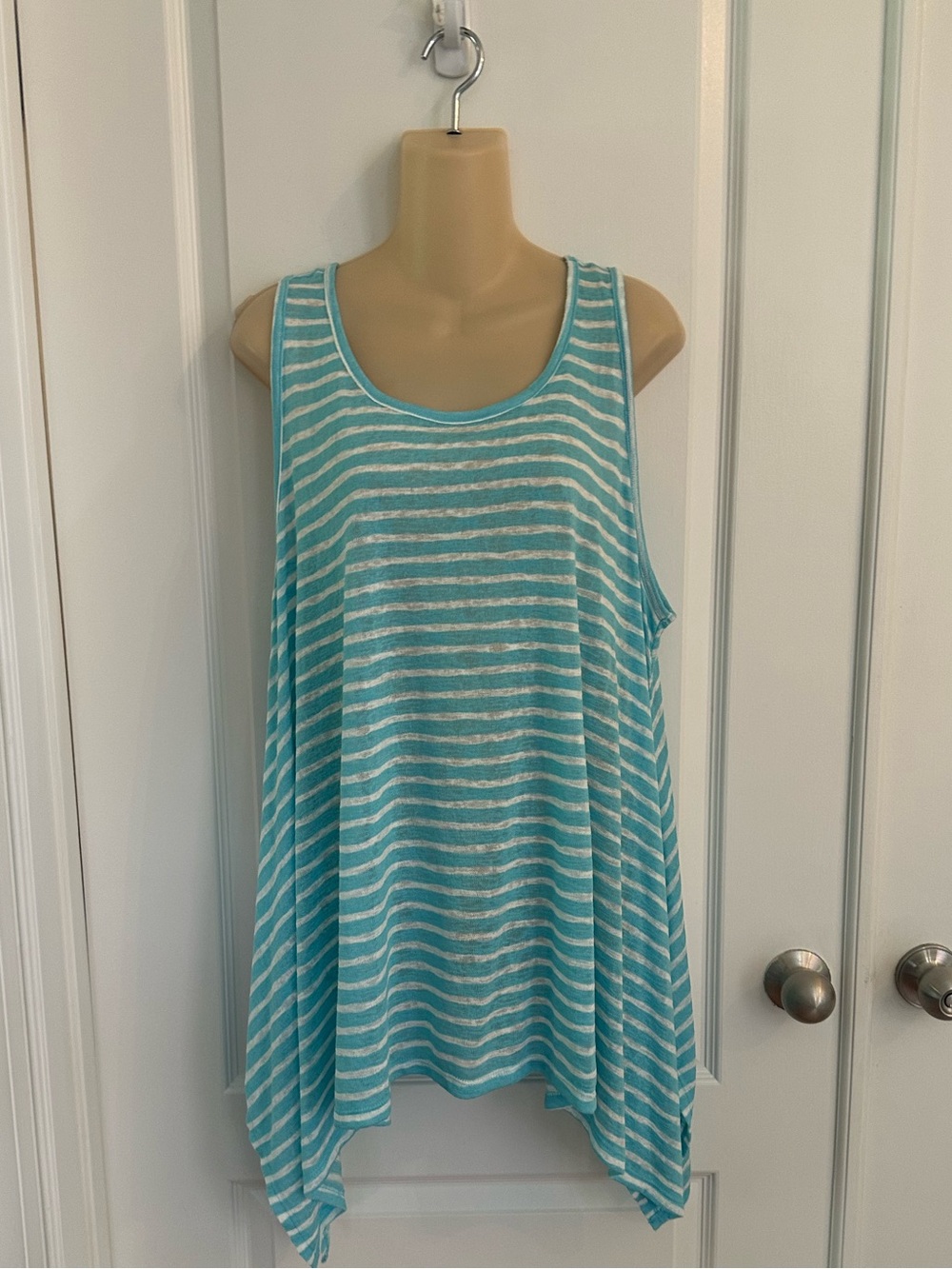 Lane‎ Bryant aqua & white Striped Trapeze Swing Knit Tank Top